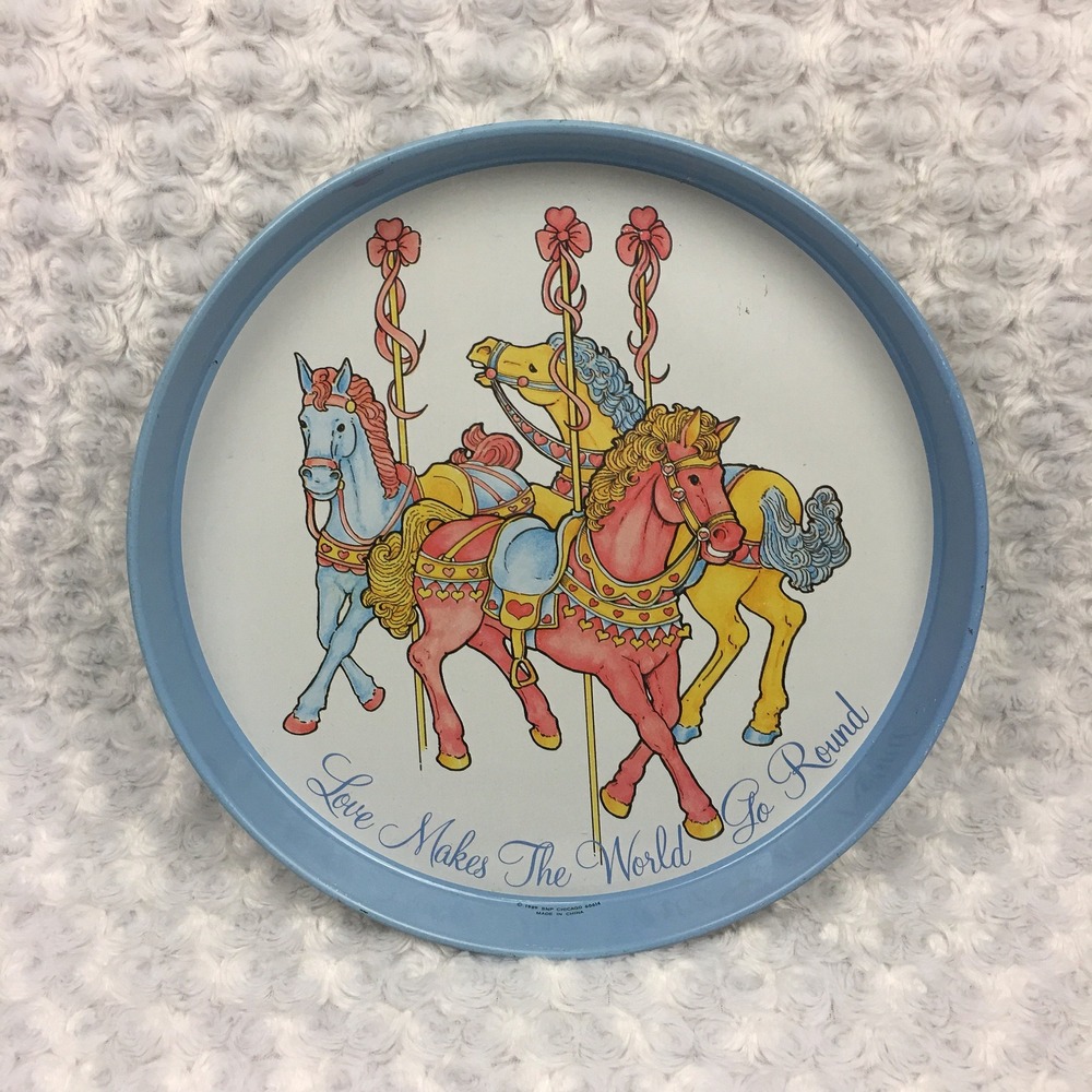 Carousel‎ Horses Collectible Round Vtg 89 Tin Tray Love Makes the World Go Round